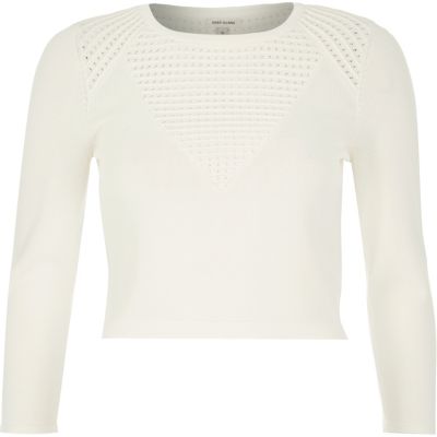 White knitted pointelle top